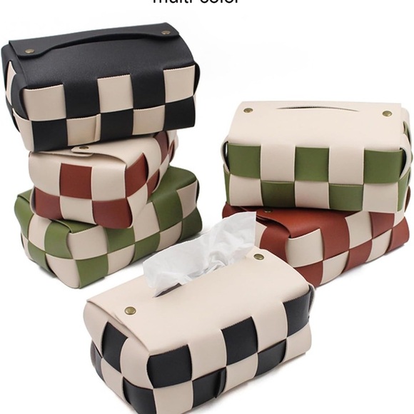 Handmade PU Leather Woven Tissue Box Cover - Modern Rectangular Holder - Picture 6 of 10